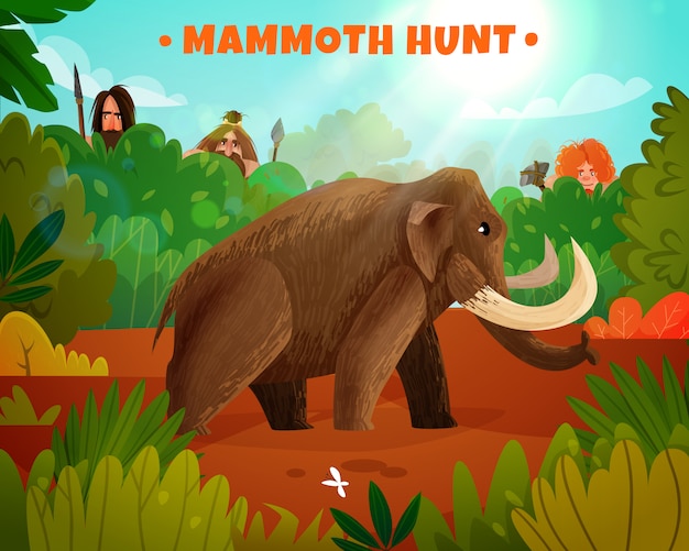 Free vector mammoth hunt vector illustration