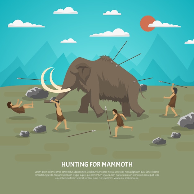 Vettore gratuito illustrazione di mammut hunting