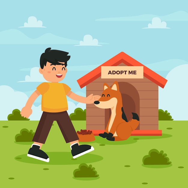 Free vector man adopting dog