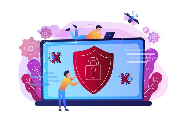 Free vector a man before laptop with shield and lock on the screen illustration