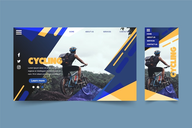 Free vector man on bicycle landing page