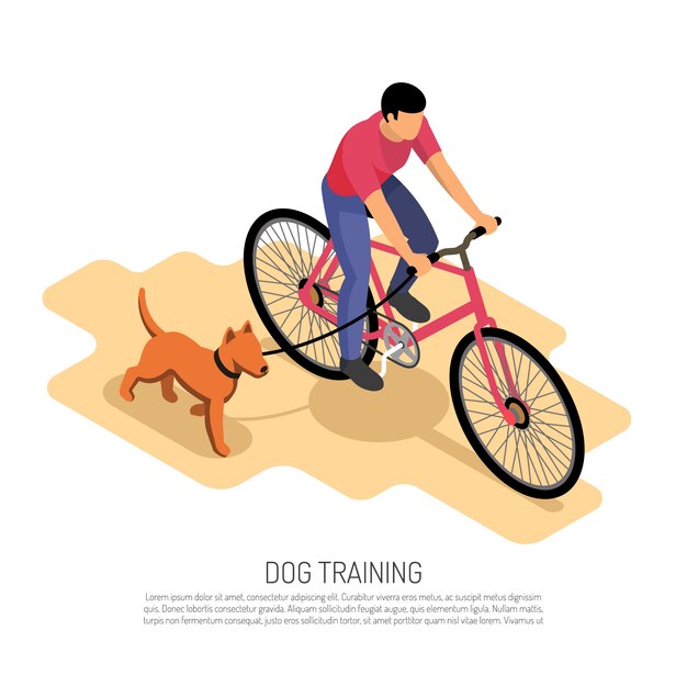 Man bike riding with running dog aerobic exercise educational vector illustration