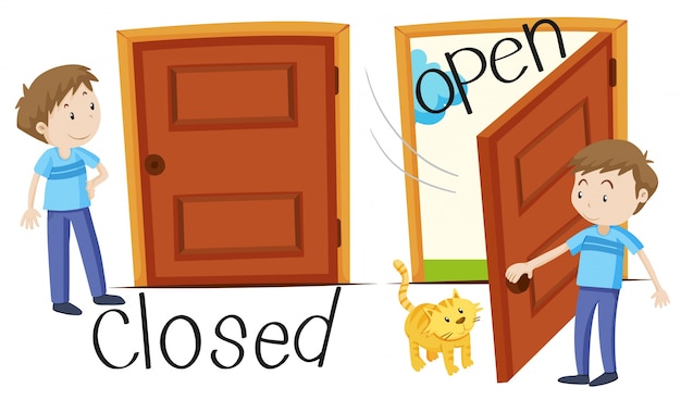 Free vector man by closed and opened door