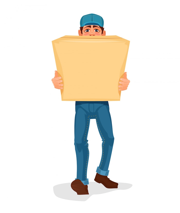 Free Vector man carries a cardboard box