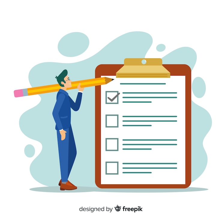 Free Vector man checking giant check list 