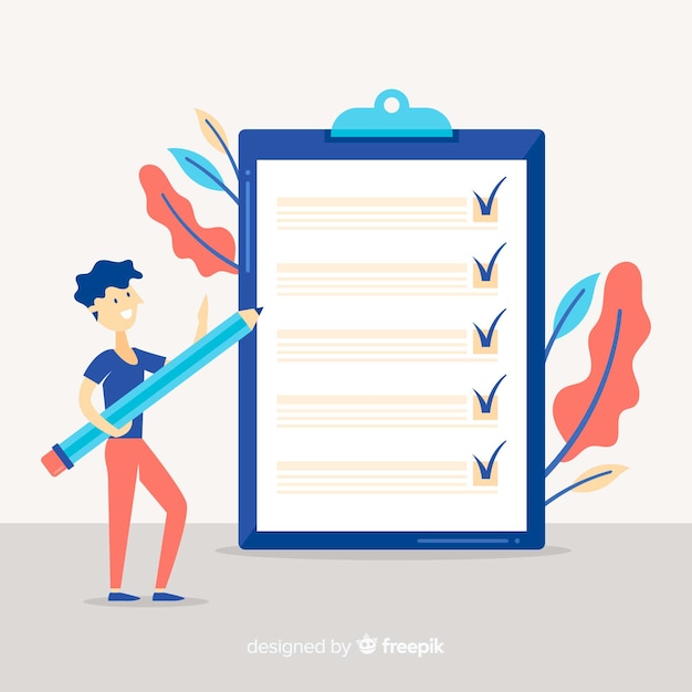 Free vector man checking giant check list