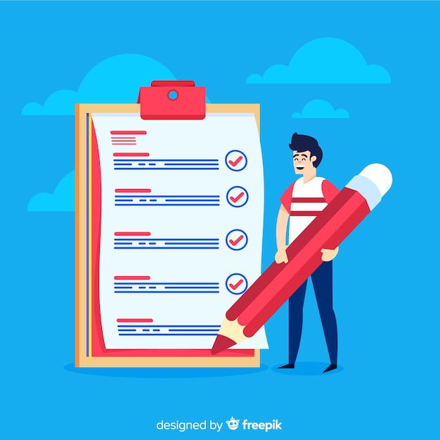 Free vector man checking giant check list