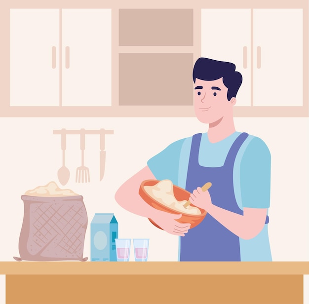 Free vector man cooking in kitchen character