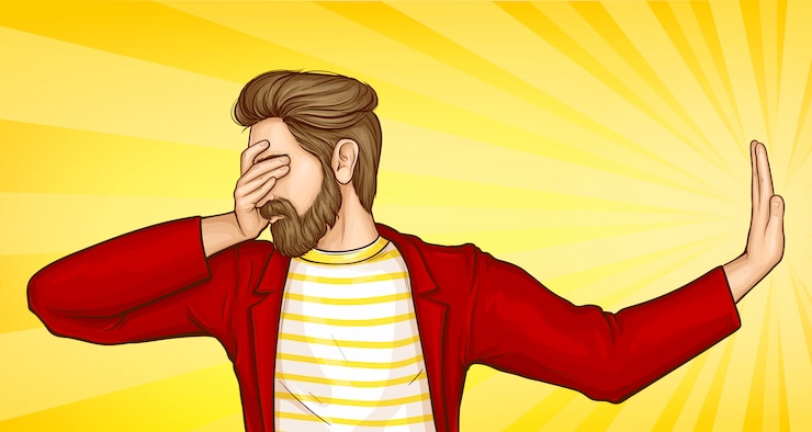 Free Vector man covering eyes with hand and doing stop gesture