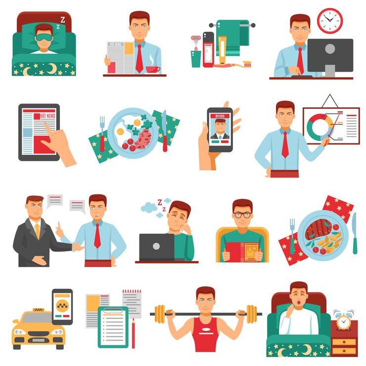 Free Vector man daily routine icon set