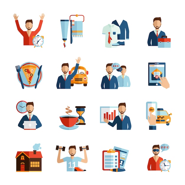 Man daily routine icons