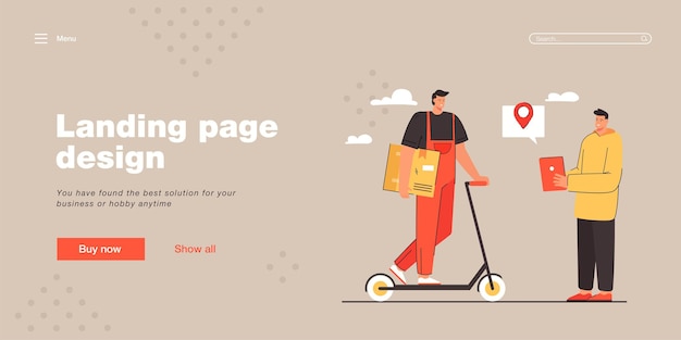 Free vector man delivering goods landing page template