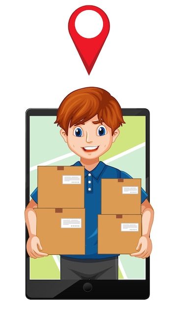 Free vector man delivery package on white background