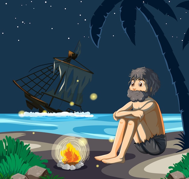 A man on deserted island isolated