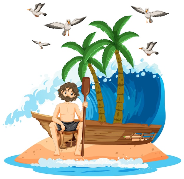 Free vector a man on deserted island isolated