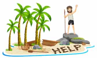 Free vector a man on deserted island isolated