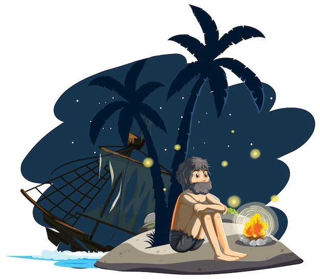 Free vector a man on deserted island isolated