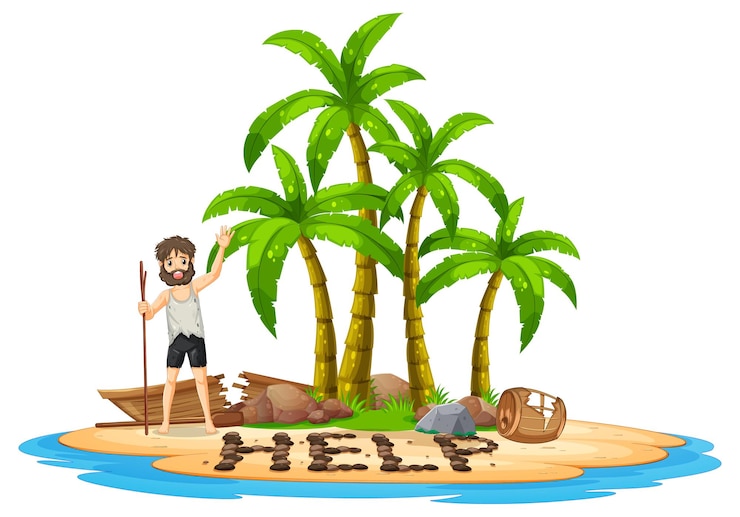 Free Vector a man on deserted island isolated