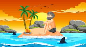 Free vector a man on deserted island isolated