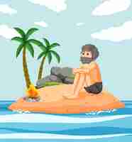 Free vector a man on deserted island isolated