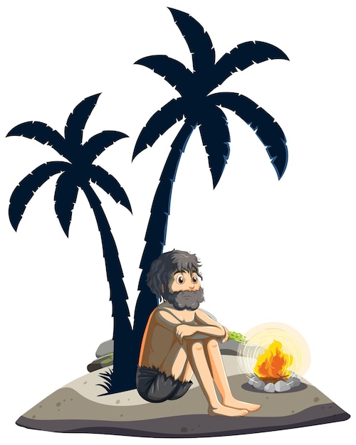 Free vector a man on deserted island isolated