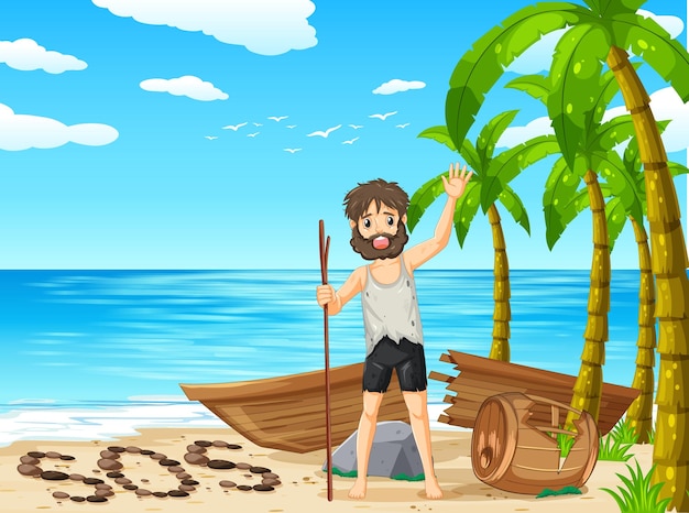 Free vector a man on deserted island isolated