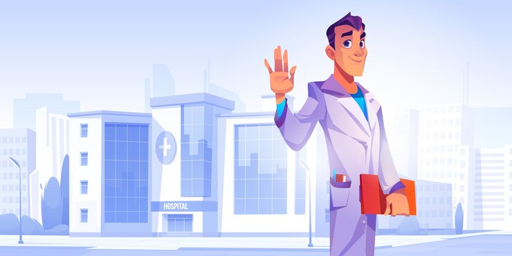 Free Vector man doctor professional medic hospital building