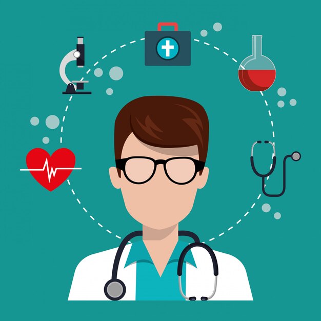 man doctor with medical services icons