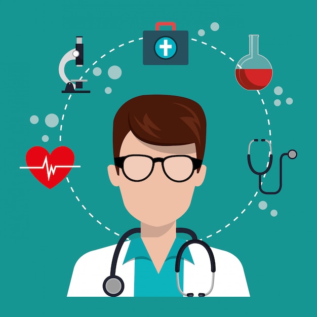 man doctor with medical services icons