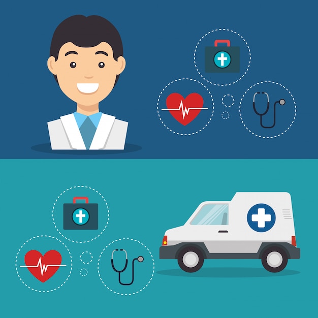 man doctor with medical services icons