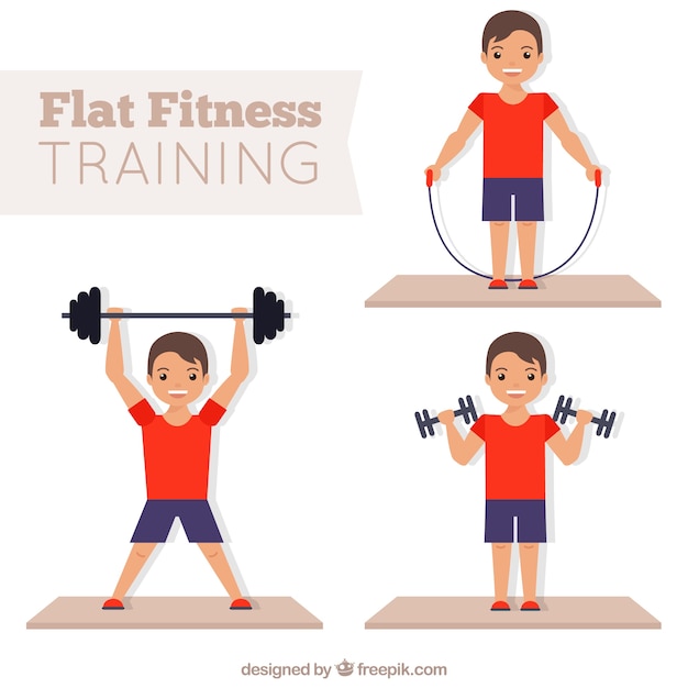 Free vector man doing fitness in flat design