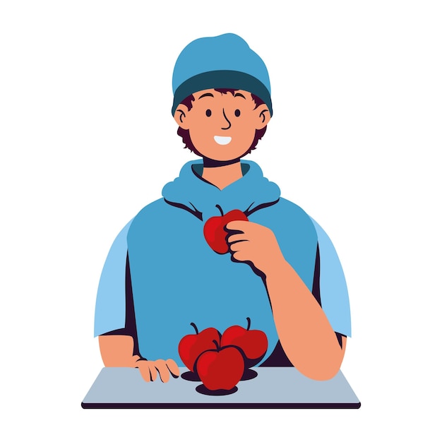 Человек ест яблоко иллюстрация изолирован