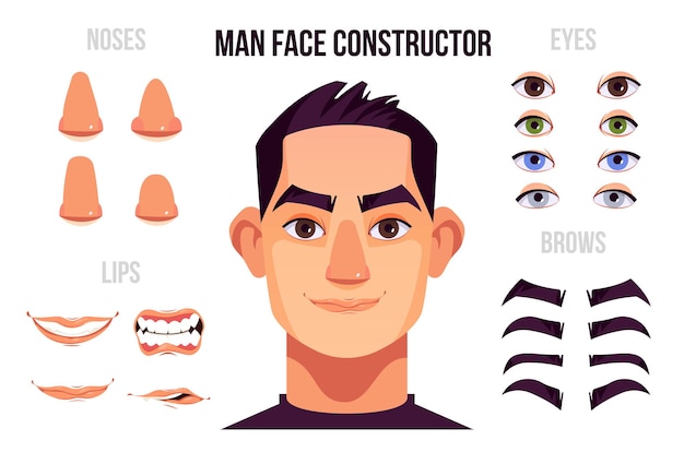 Free vector man face constructor elements