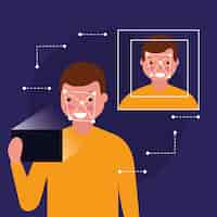 Vettore gratuito man face scan biometrica tecnologia digitale