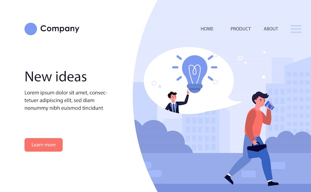 無料ベクター 仕事に行く途中でコーヒーを飲みながらアイデアを得る男。ウェブサイトテンプレートまたはランディングページ