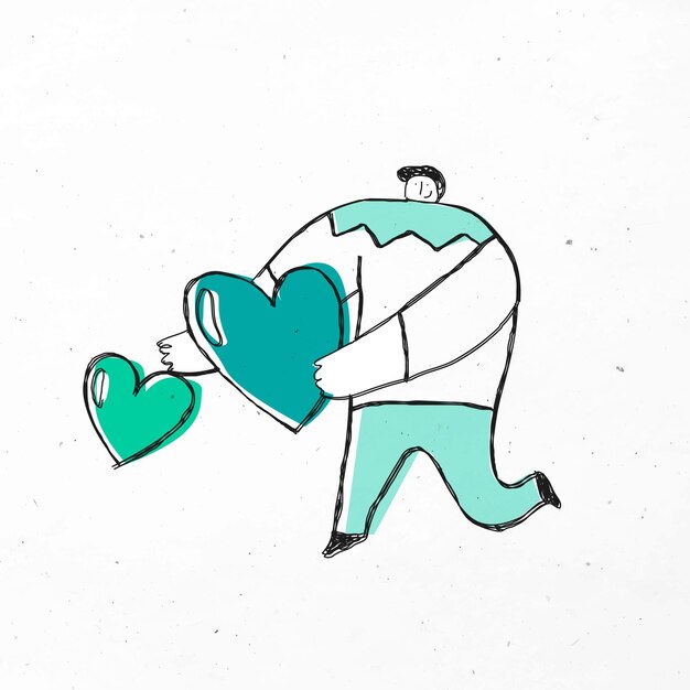 Man giving green hearts  cartoon