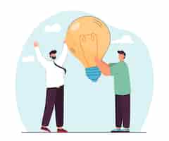 Free vector man giving lightbulb to another man flat vector illustration