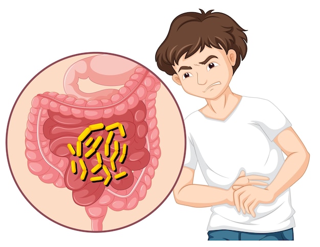 Man having stomachache with bacteria