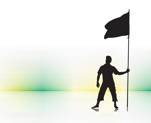 Man Holdin Flag his Hand Silhouette Vector Illustration