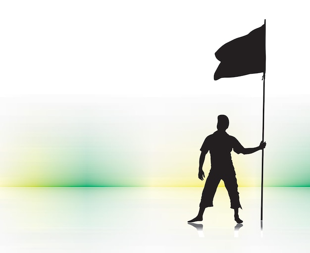 Man Holdin Flag his Hand Silhouette Vector Illustration