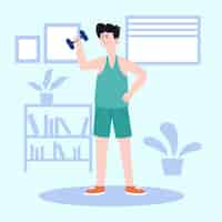 Free vector man holding dumbbells indoors concept