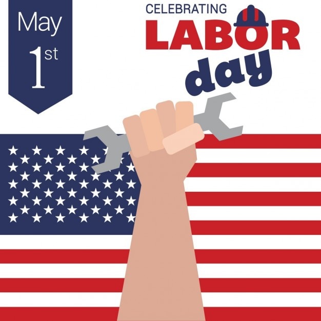 Free vector man holding wrench labor day card