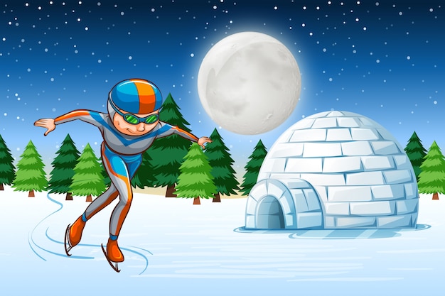 Free vector a man ice skate winter backgrounf