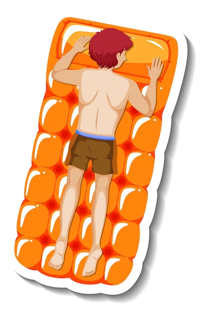 Man laying on floating swimming pool mattress