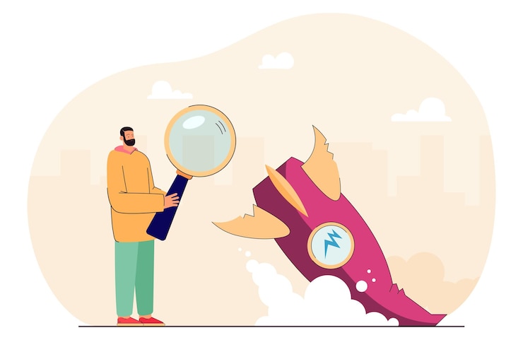 Free Vector man looking at fallen missile through magnifier