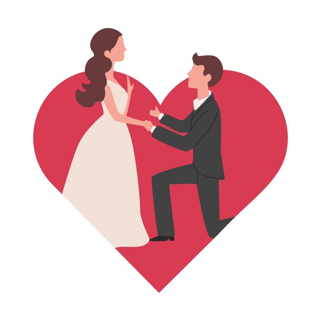 カフェで恋にお似合いのカップル デートのイラストが大好きです 男は結婚することを提案します プレミアムベクター