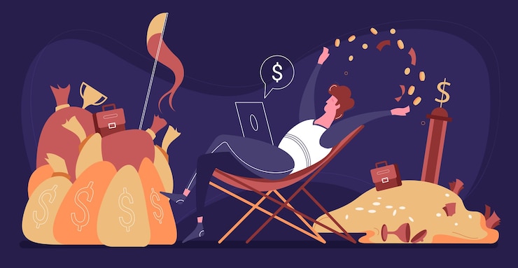 Free Vector man making fortunes with laptop