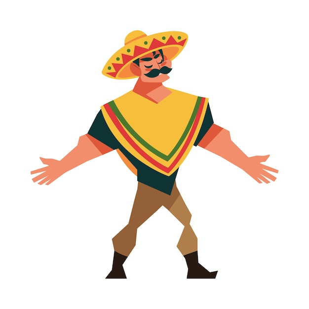 Vettore gratuito uomo in cappello tradizionale messicano e poncho