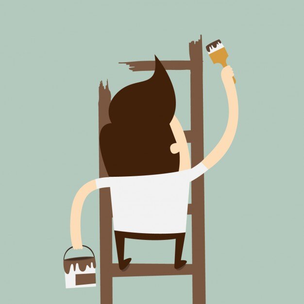 Free Vector man painting a ladder on the wall
