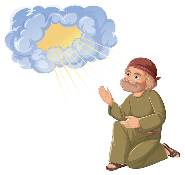 Free vector a man paying for god cartoon a humorous illustration